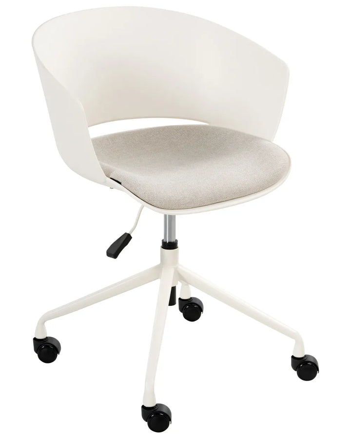 White office chair with a swivel base on a white background