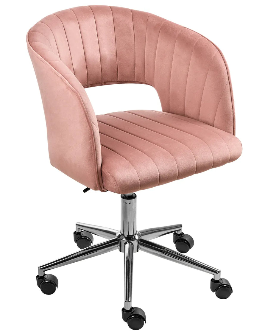 Pink office chair with a ribbed texture on a white background