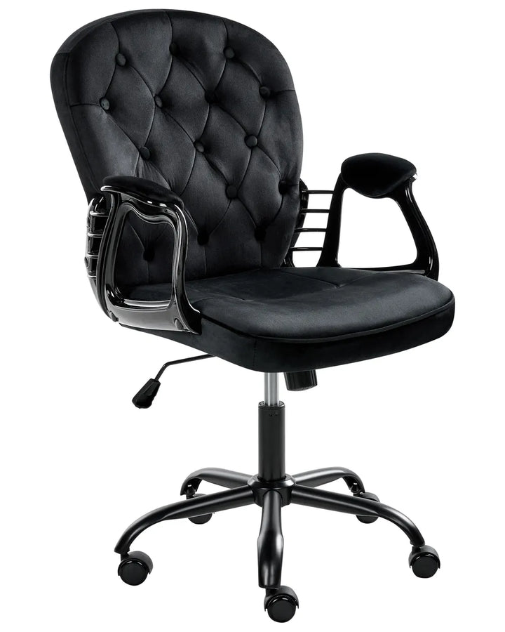 Black office chair with tufted backrest on a white background