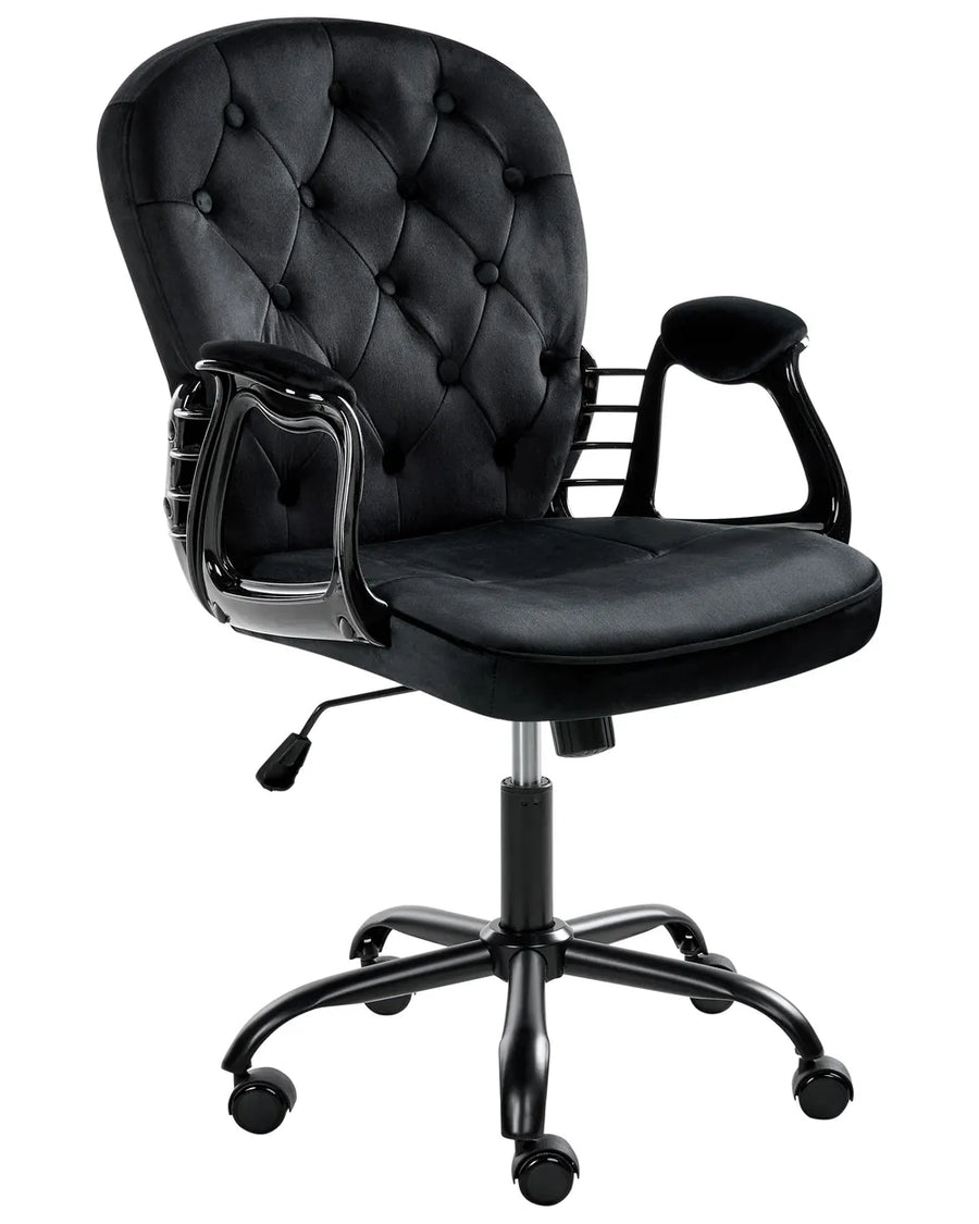 Black office chair with tufted backrest on a white background