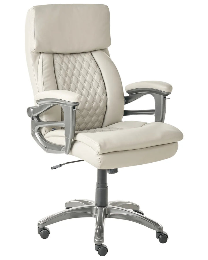 Beige office chair with quilted design on a white background