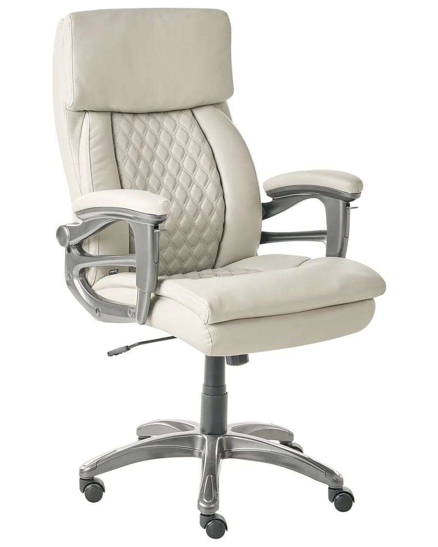 Beige office chair with quilted design on a white background