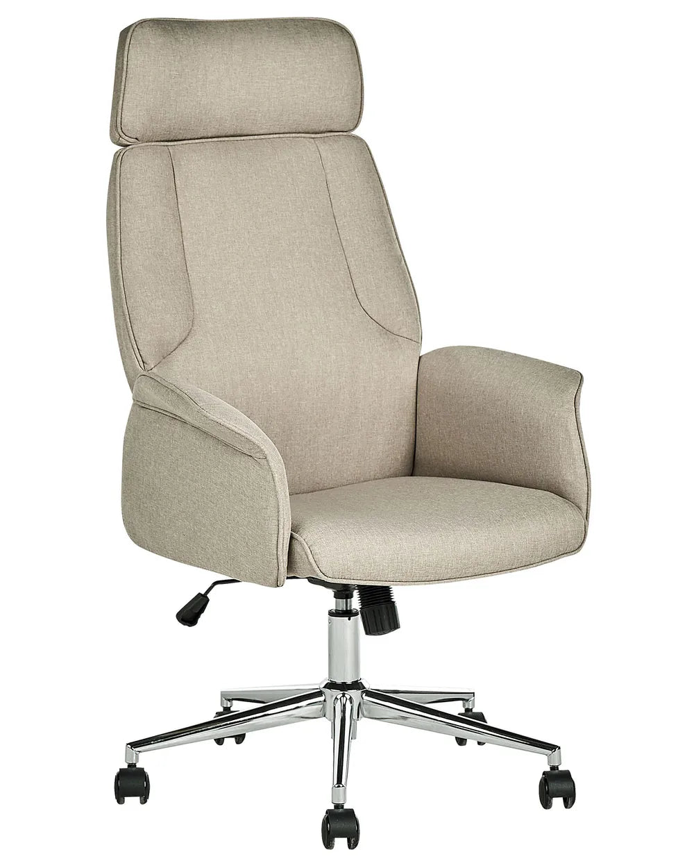 Beige office chair with a high backrest on a white background