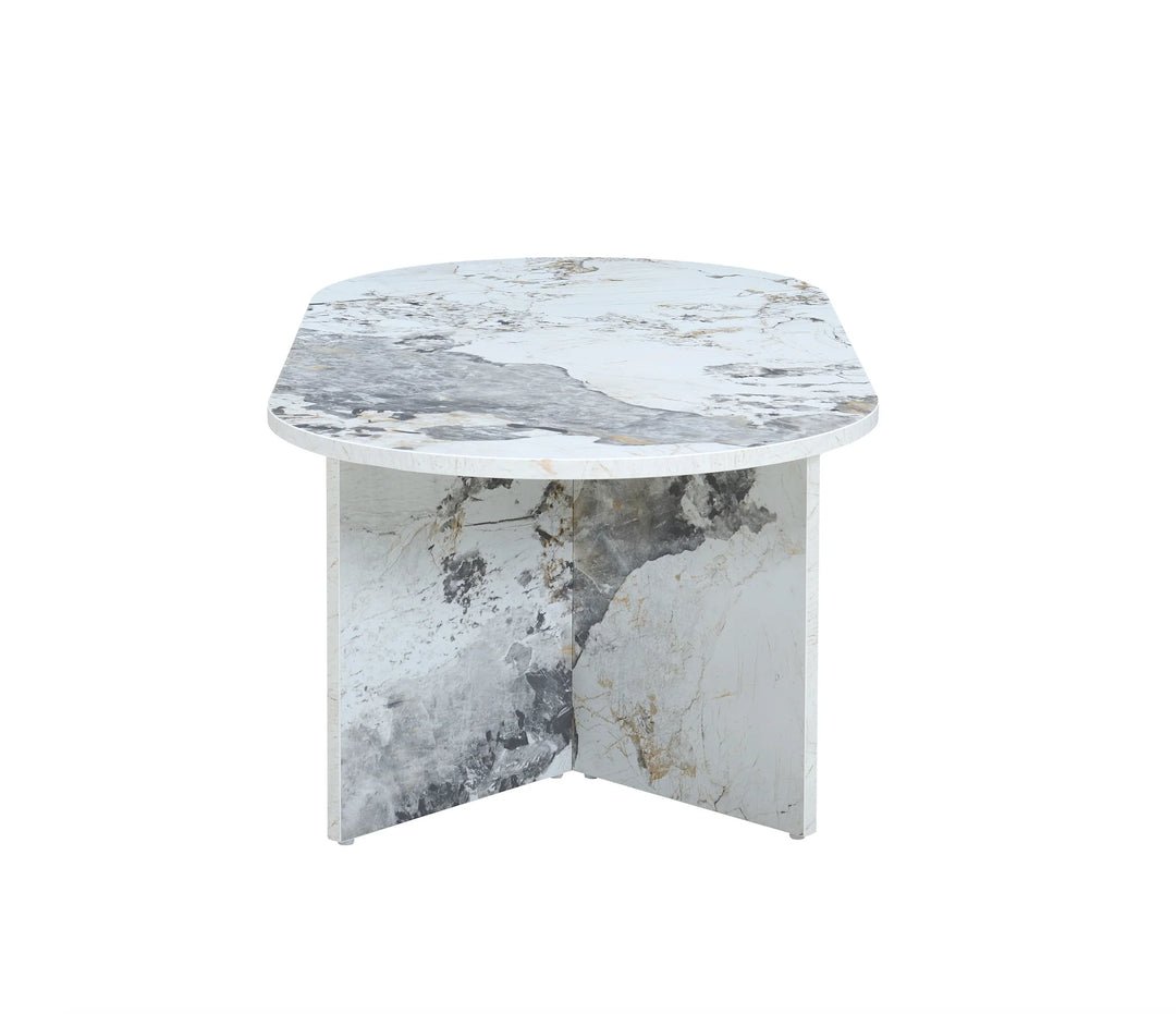 Aura White Marble Effect Oval Coffee Table