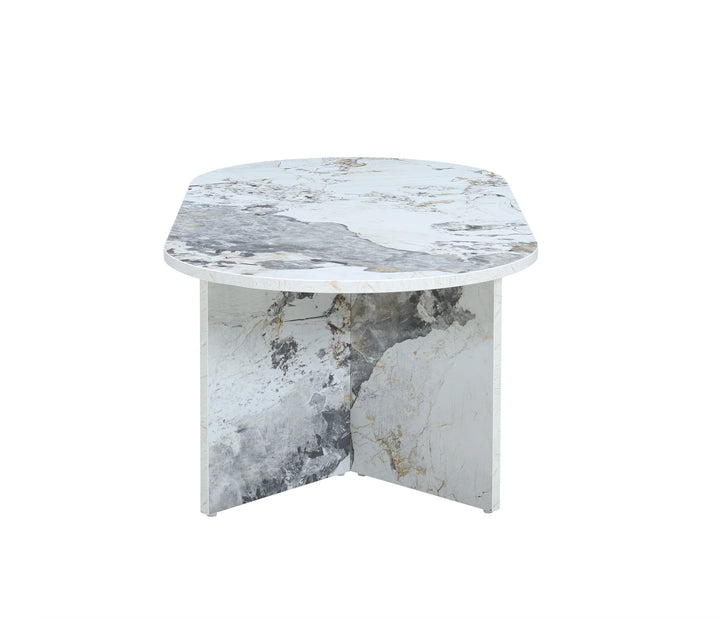 Aura White Marble Effect Oval Coffee Table