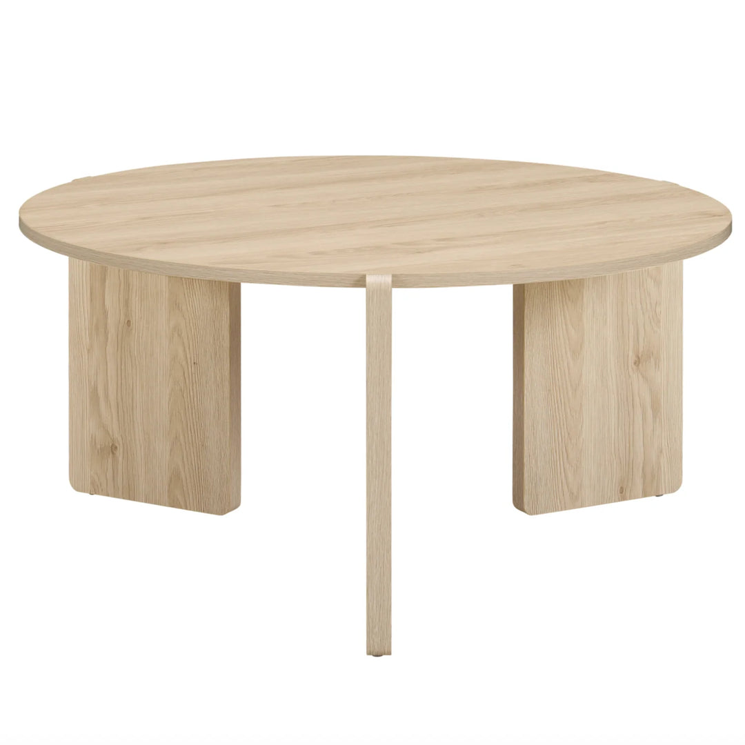 Round wooden table on a white background