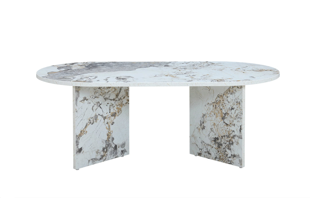 Aura White Marble Effect Oval Coffee Table