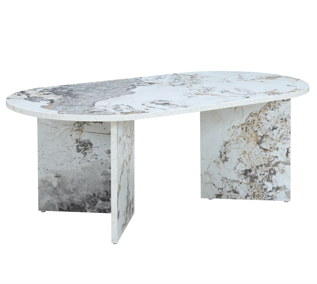 Aura White Marble Effect Oval Coffee Table