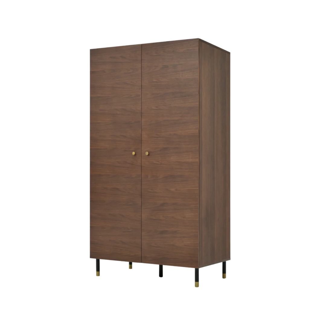 Wooden wardrobe with two doors on a white background