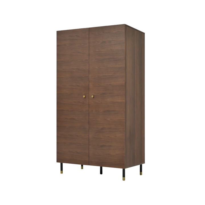 Wooden wardrobe with two doors on a white background