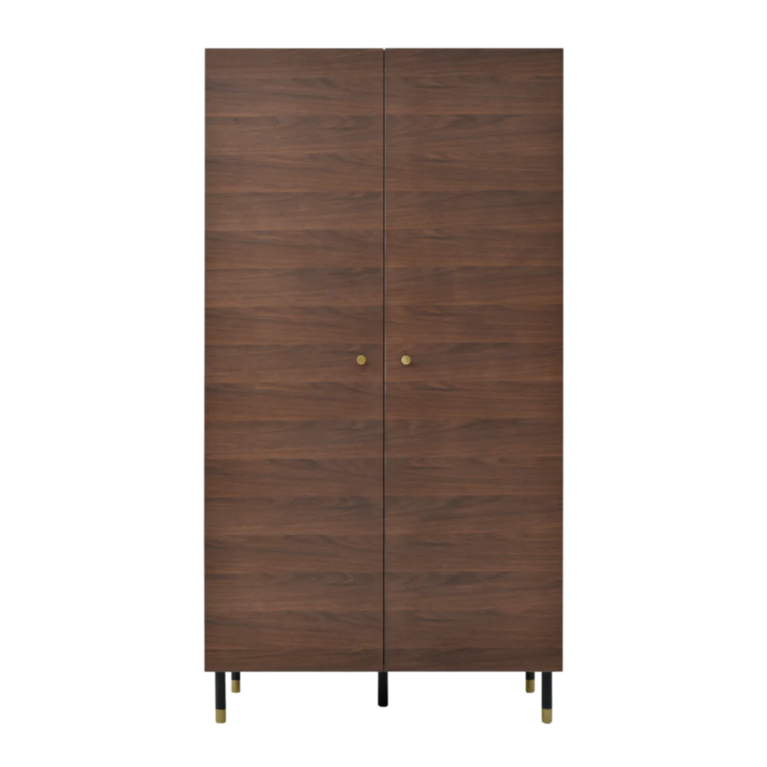 Wooden wardrobe with two doors on a white background