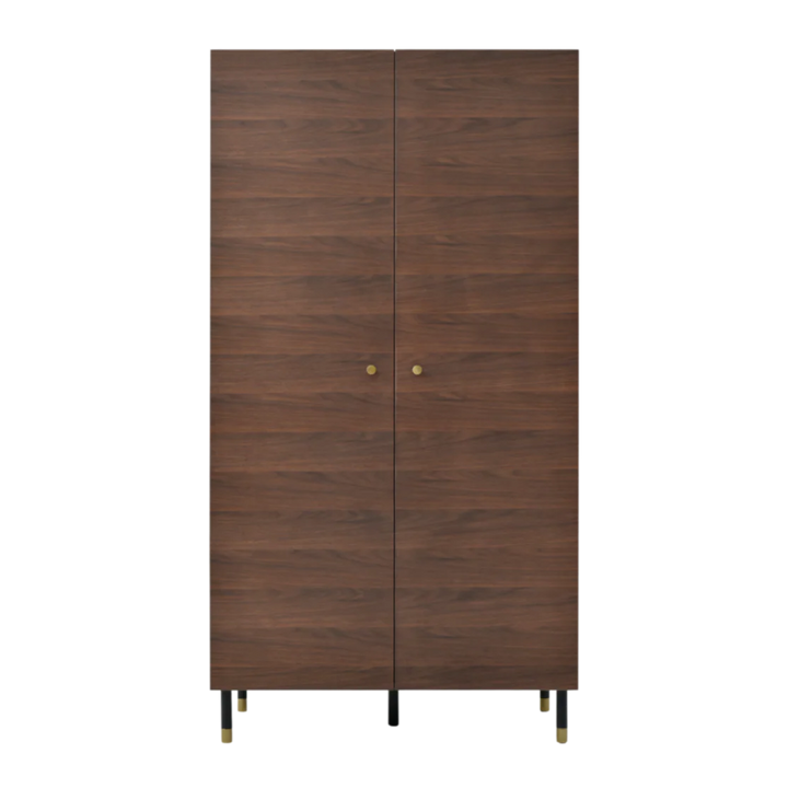 Wooden wardrobe with two doors on a white background