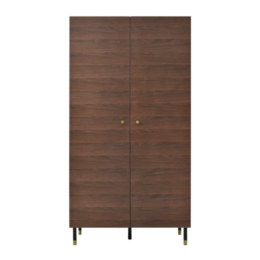 Wooden wardrobe with two doors on a white background
