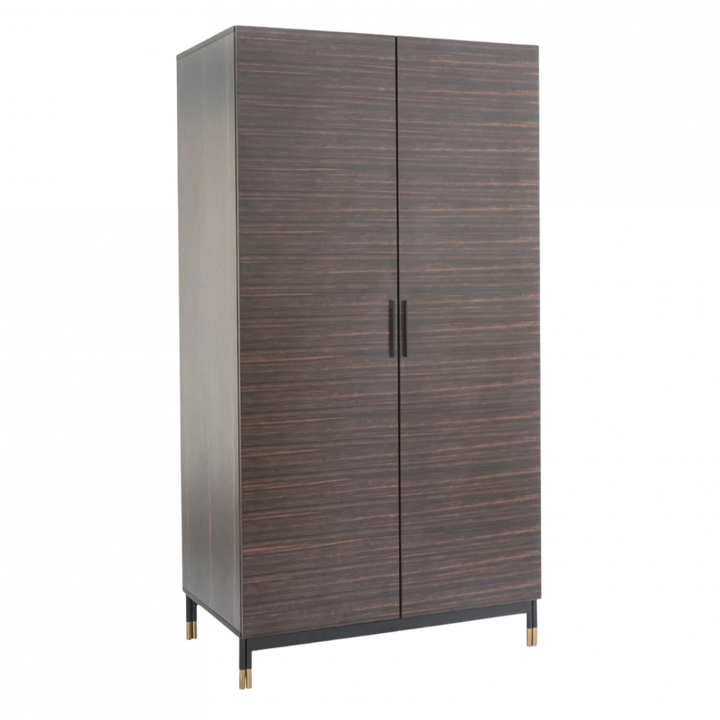 Wooden wardrobe with two doors on a white background