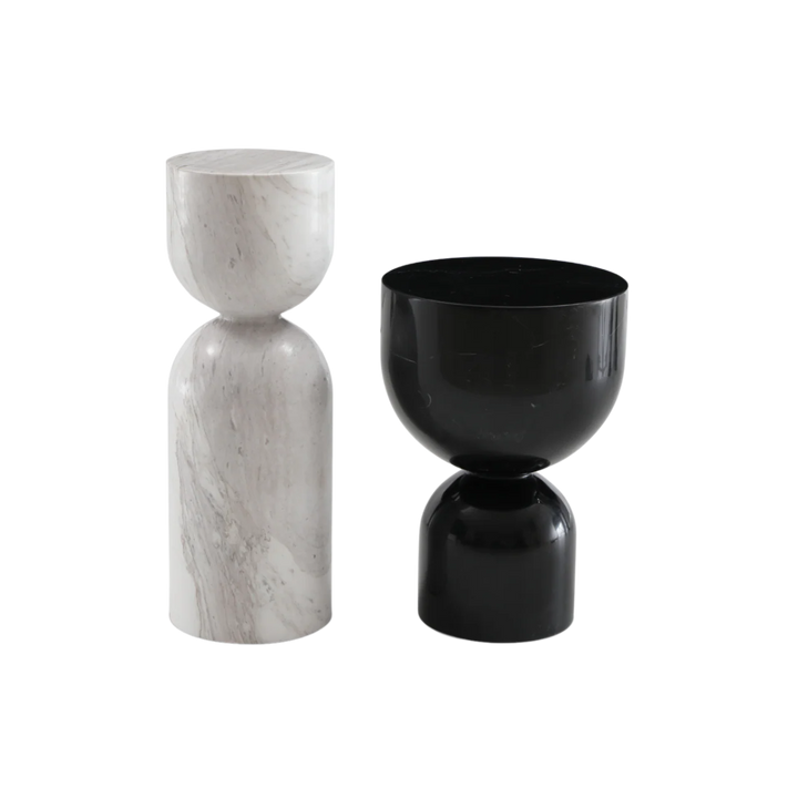 Pepper Black Marble Drum Side Table