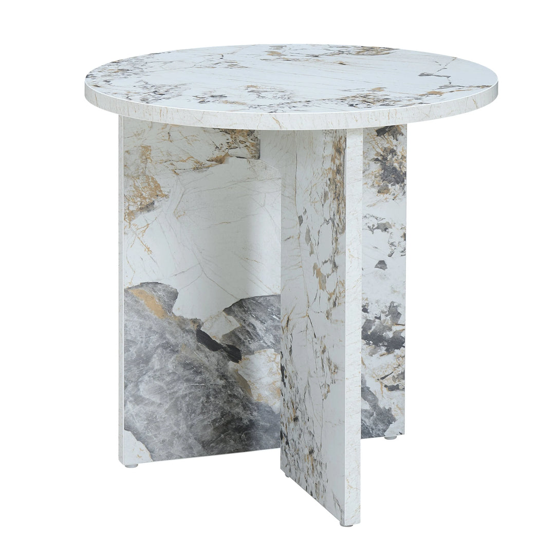 Marble-patterned side table on a white background