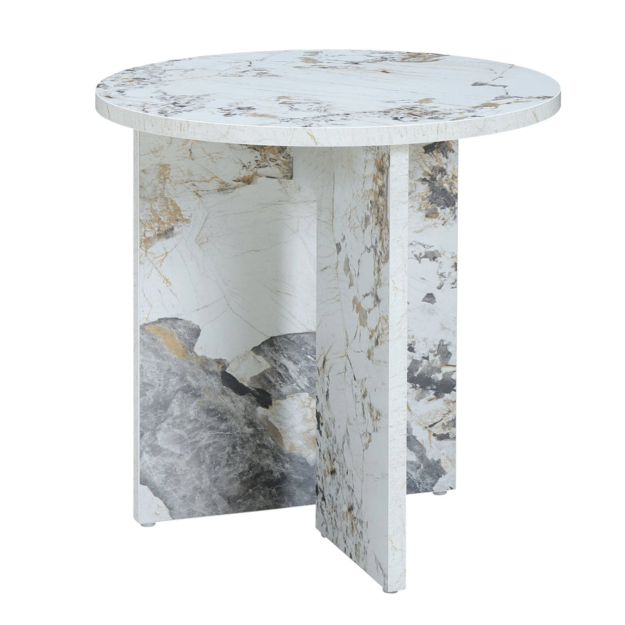 Marble-patterned side table on a white background