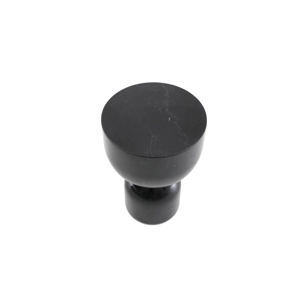 Black cabinet knob on a white background