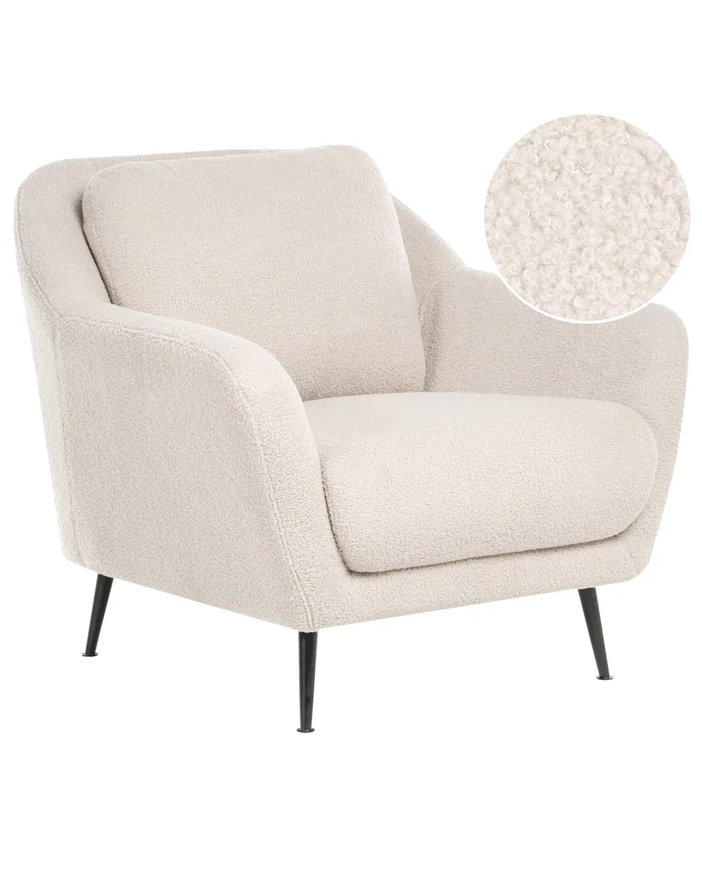 Beige armchair with a close-up of the fabric texture on a white background