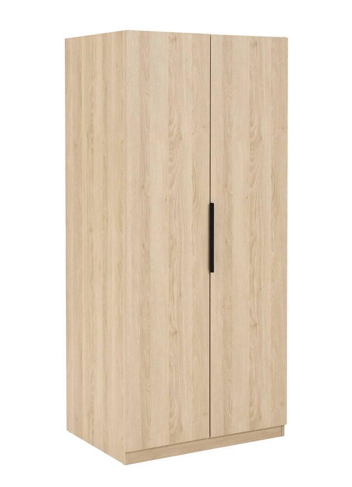 Wooden wardrobe with two doors on a white background