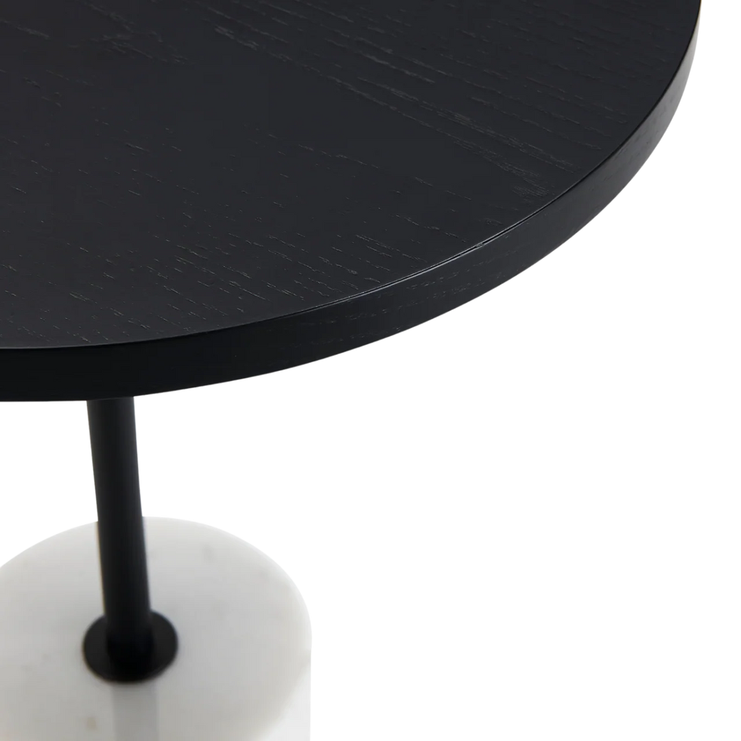 Basil White Marble & Black Round Side Table
