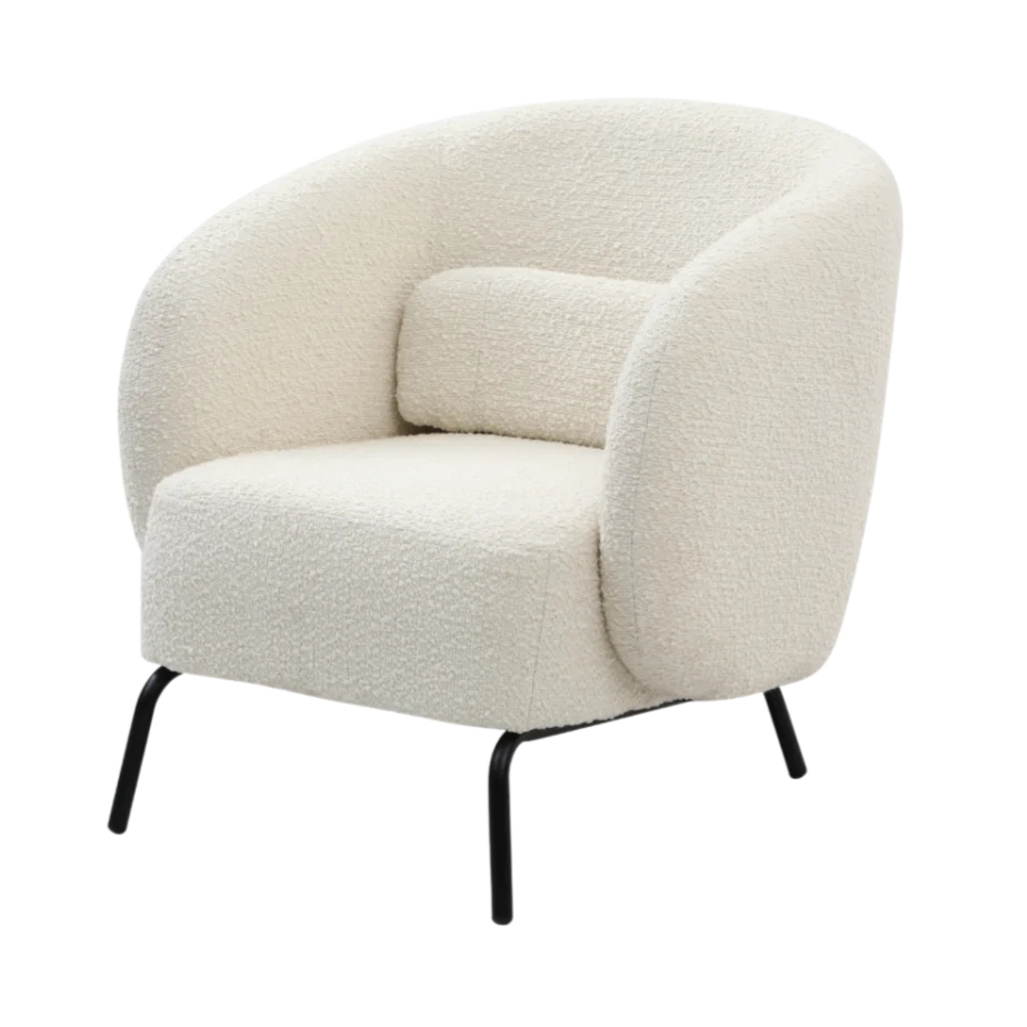 White armchair with black legs on a white background