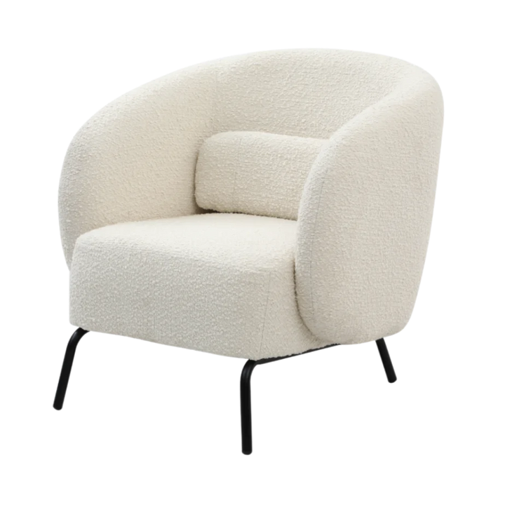 White armchair with black legs on a white background