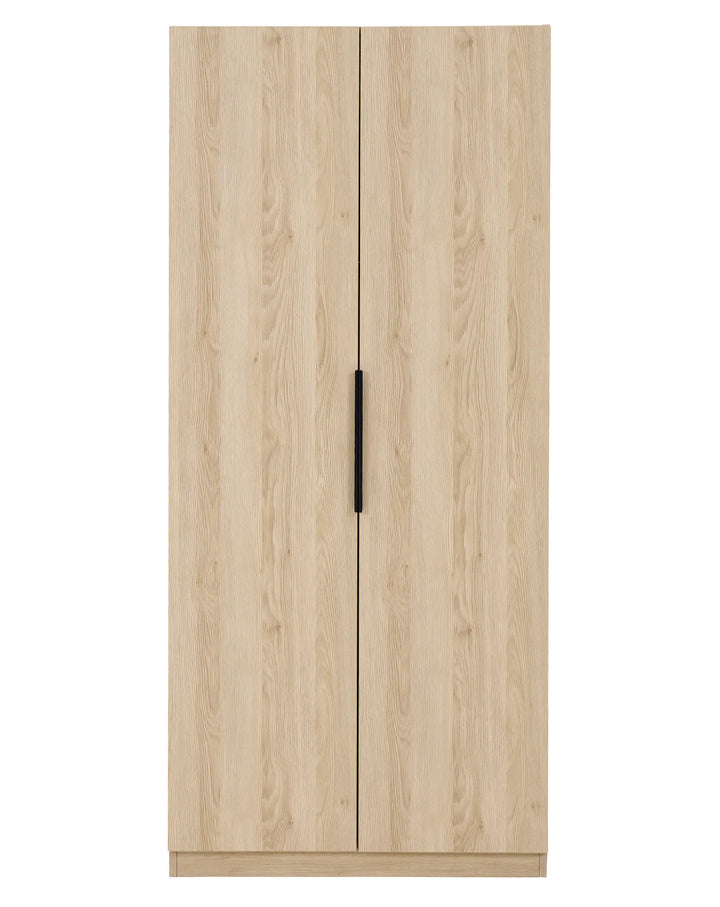 Wooden wardrobe with two doors on a white background