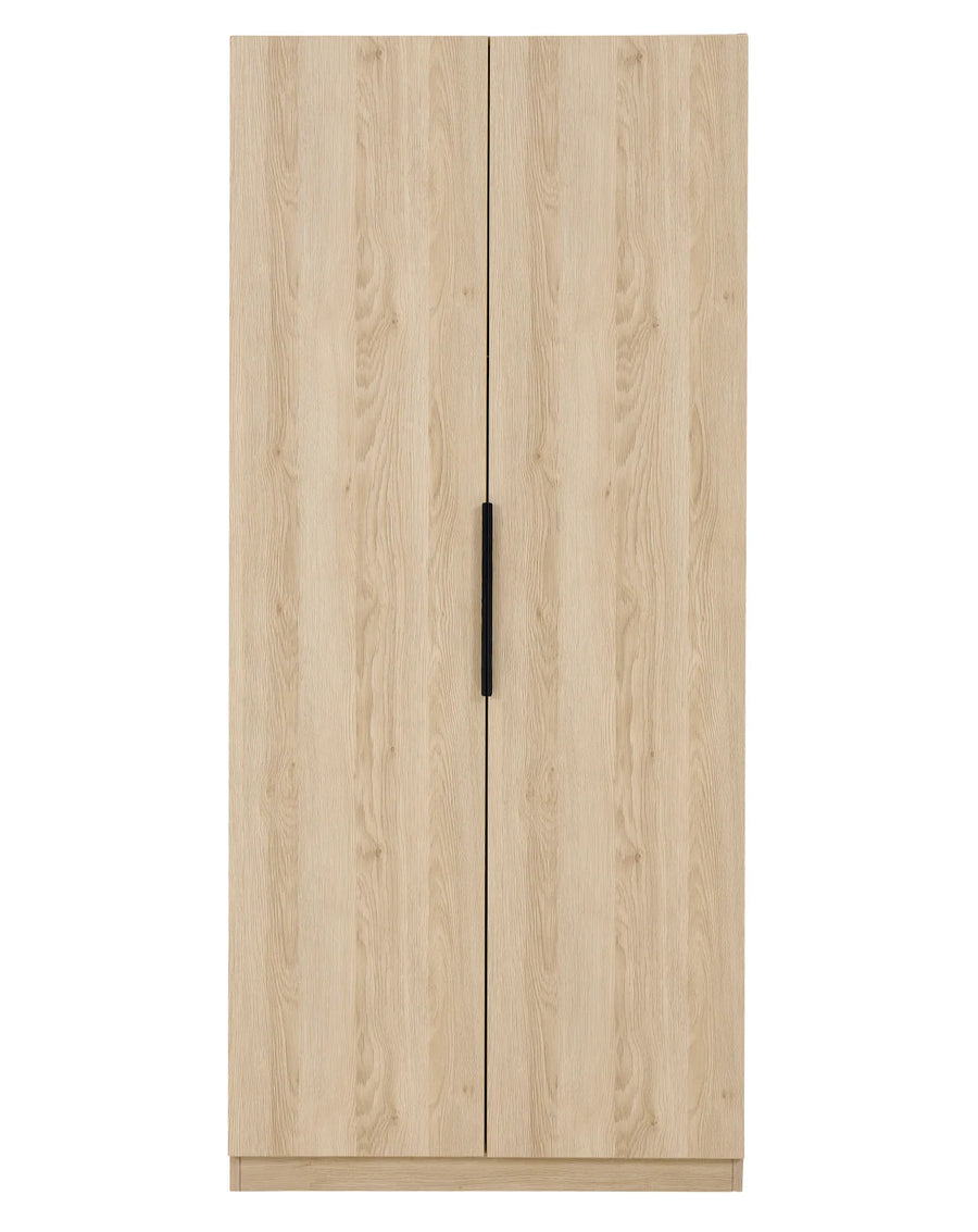 Wooden wardrobe with two doors on a white background