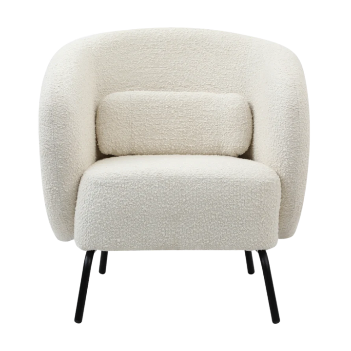 Beige armchair with black legs on a white background