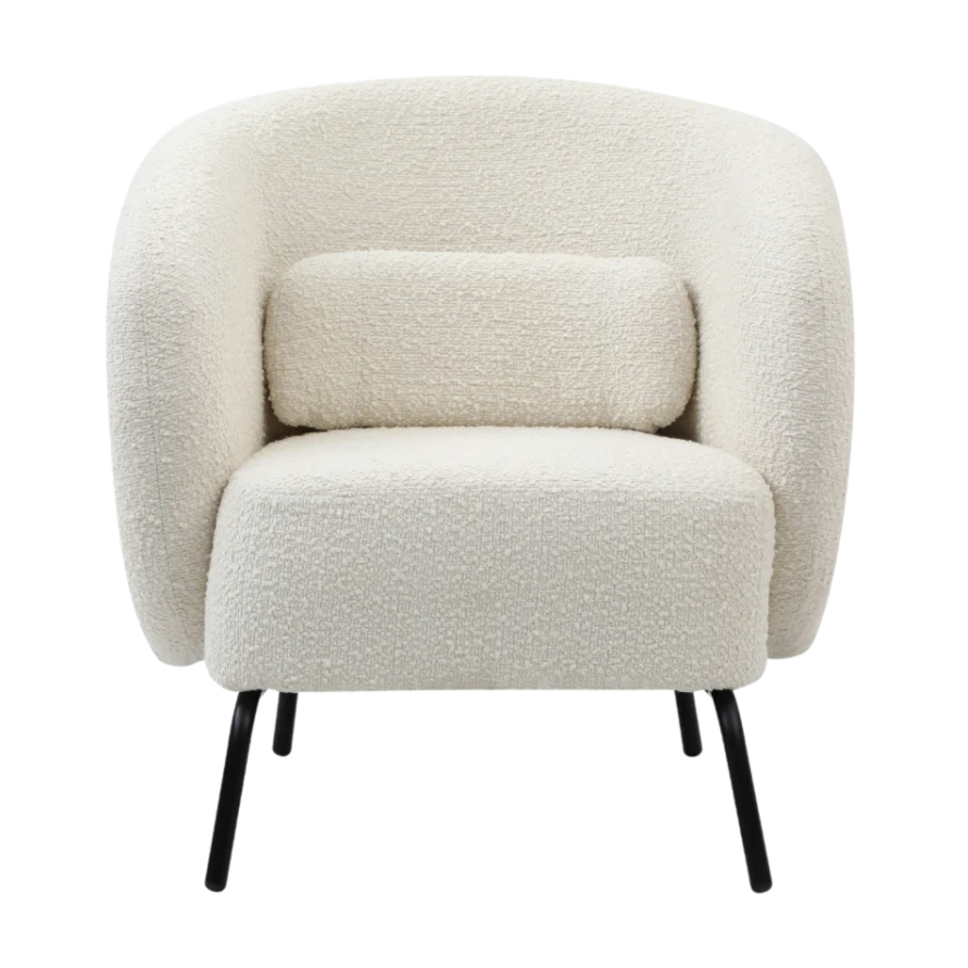 Beige armchair with black legs on a white background