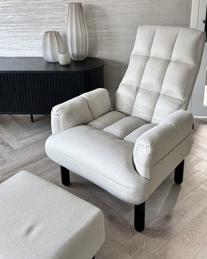 Recliner Chair with Footstool Faux Linen Light Beige Ambrie