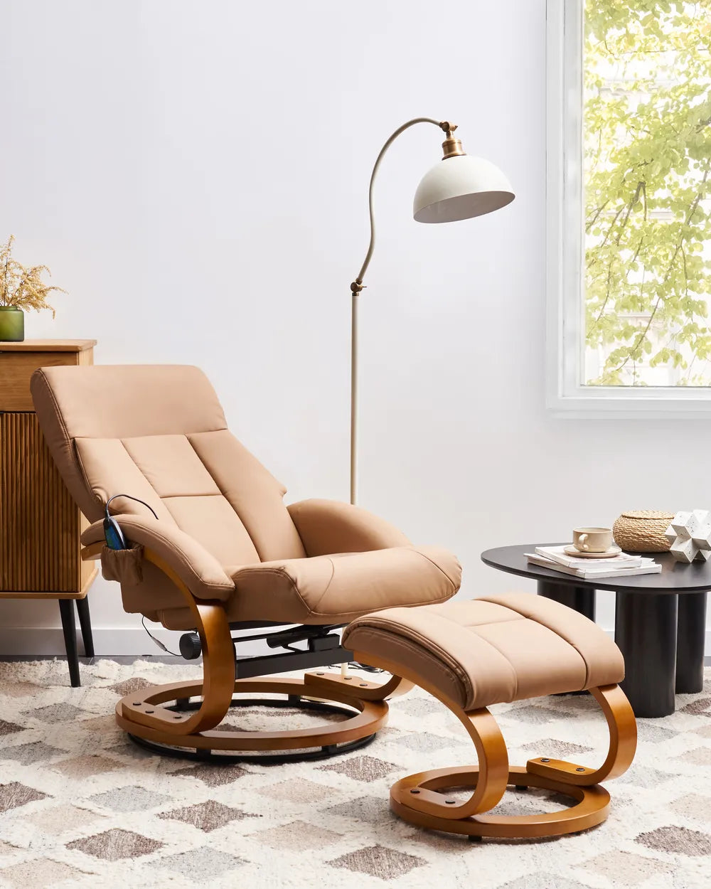 Massage Chair with Footstool Faux Leather Sand Beige Silton