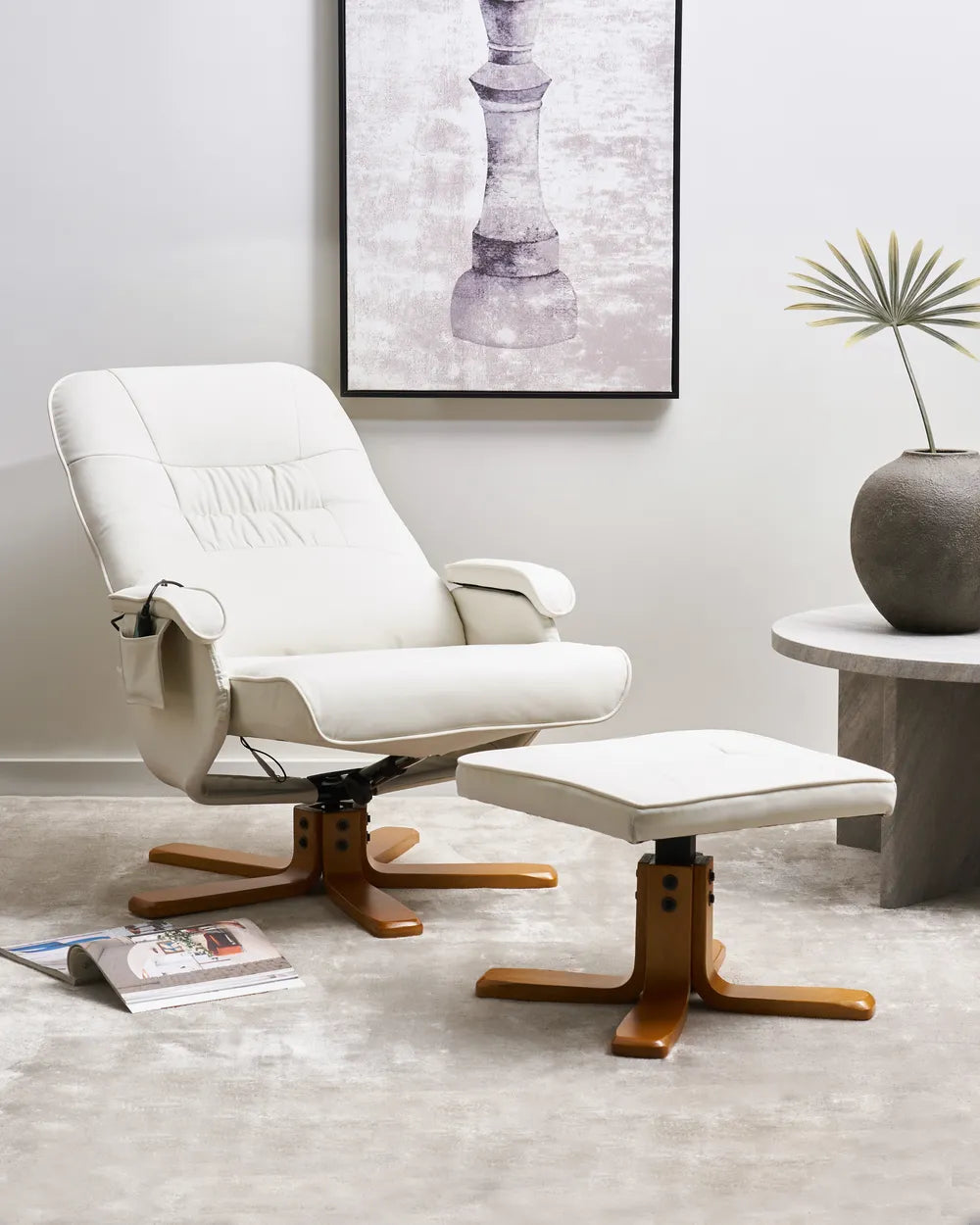 Massage Chair with Footstool Faux Leather Off-White Alixon