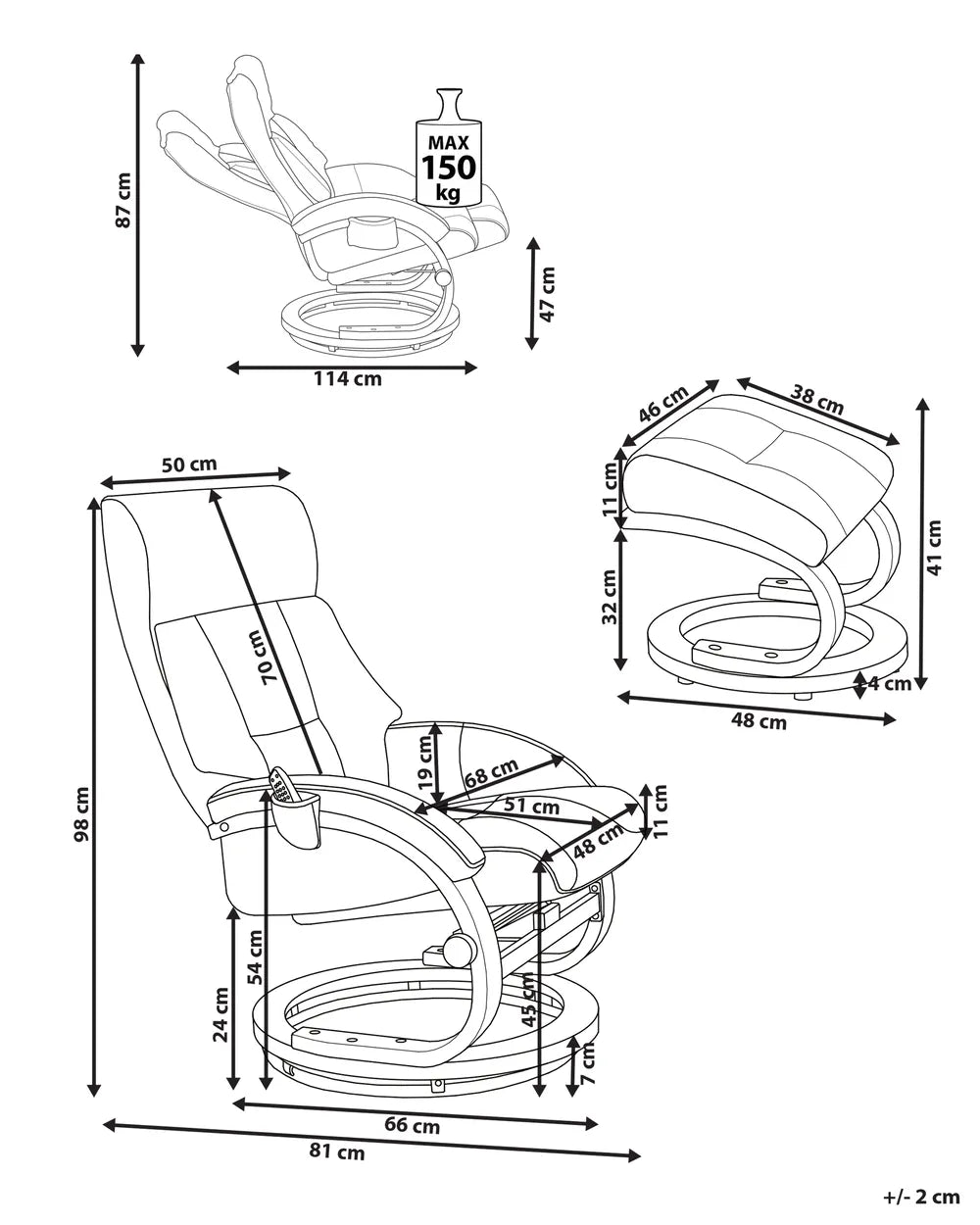 Massage Chair with Footstool Faux Leather Sand Beige Silton