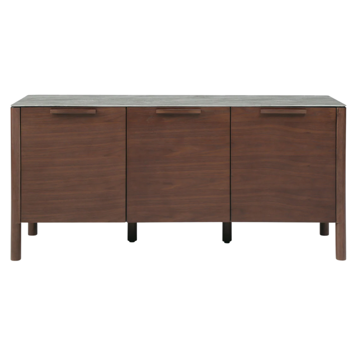 Wooden sideboard with three doors on a white background