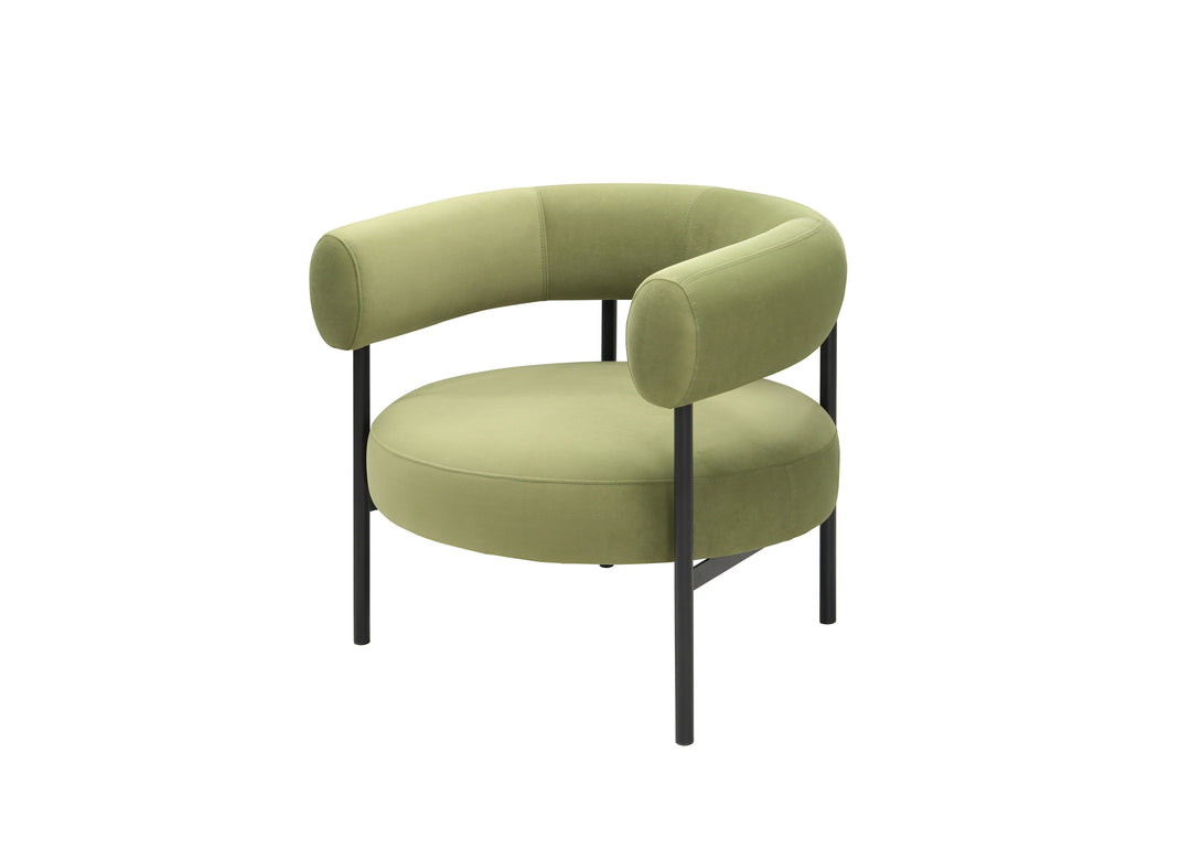 Green armchair with black legs on a white background