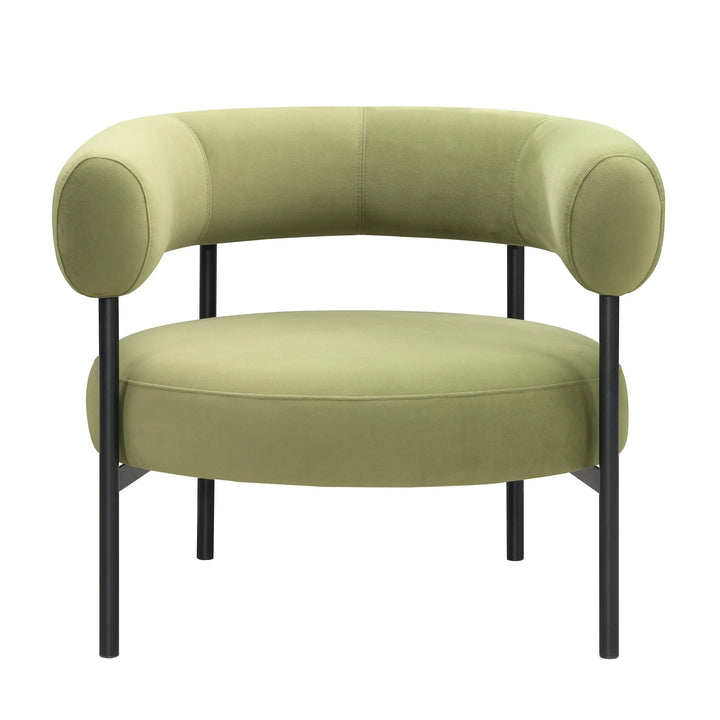 Green armchair with black legs on a white background