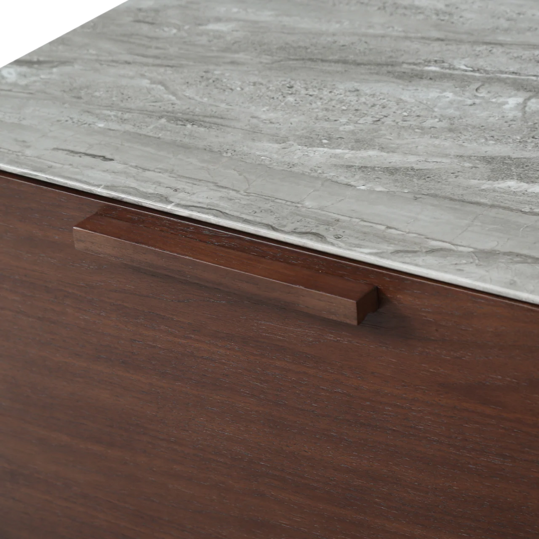 Willow Walnut Brown Wood & Grey Marble Sideboard