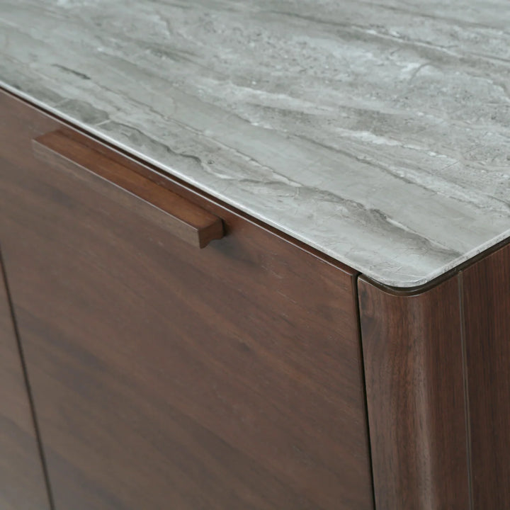 Willow Walnut Brown Wood & Grey Marble Sideboard