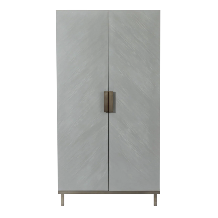 Gray wooden cabinet with a bronze handle on a white background