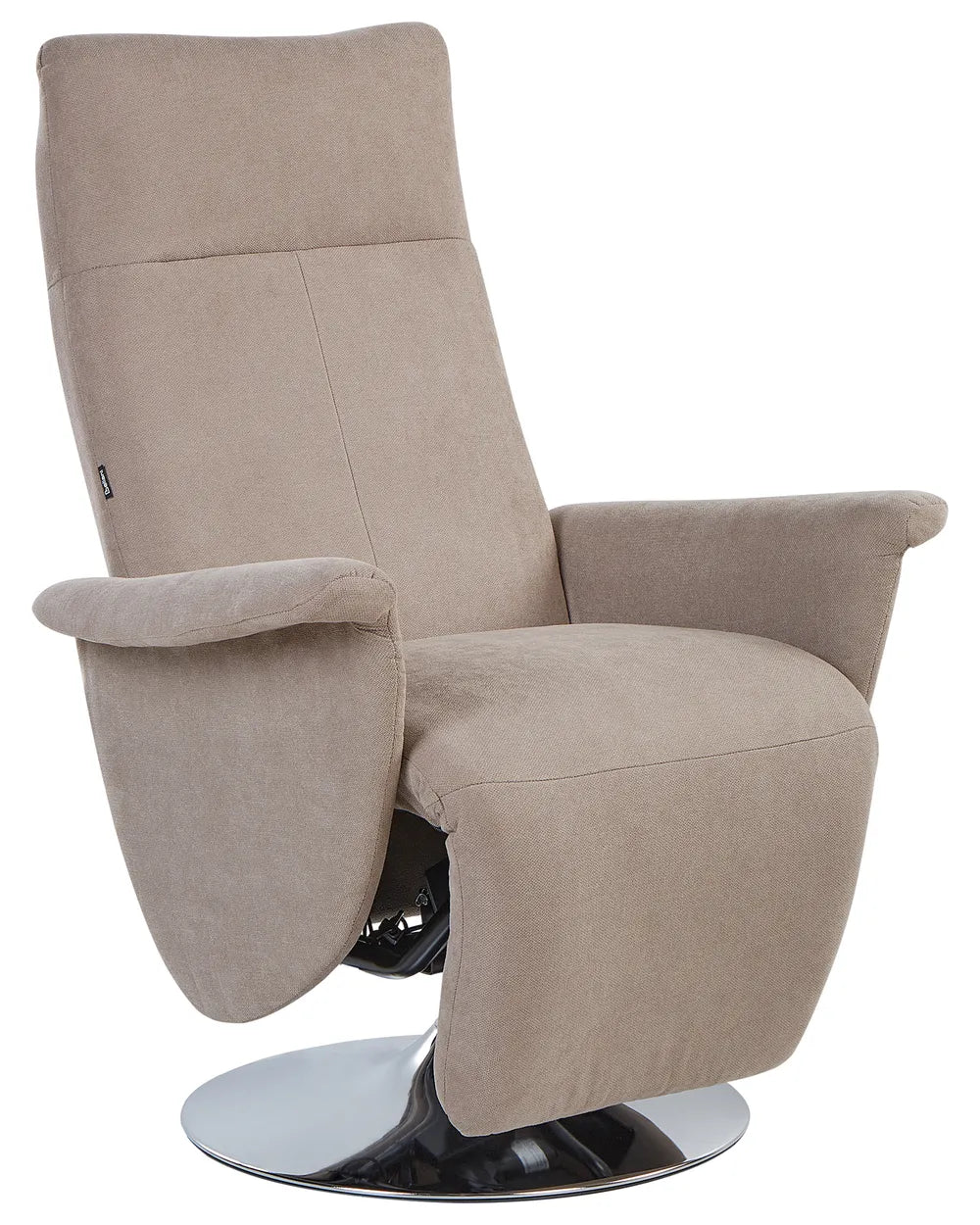 Beige recliner chair with a modern design on a white background