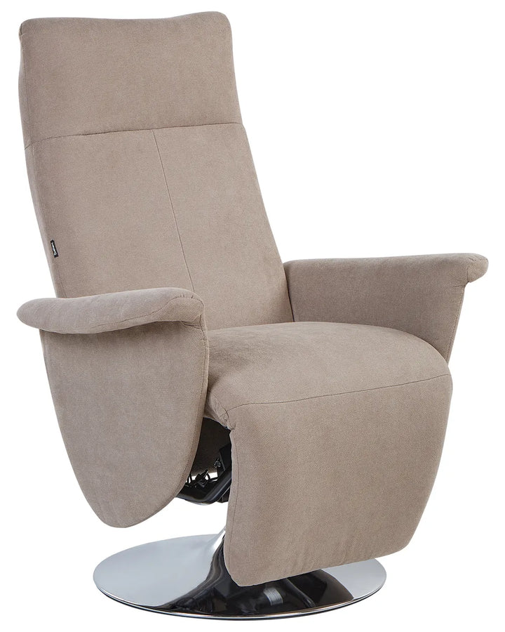 Beige recliner chair with a modern design on a white background