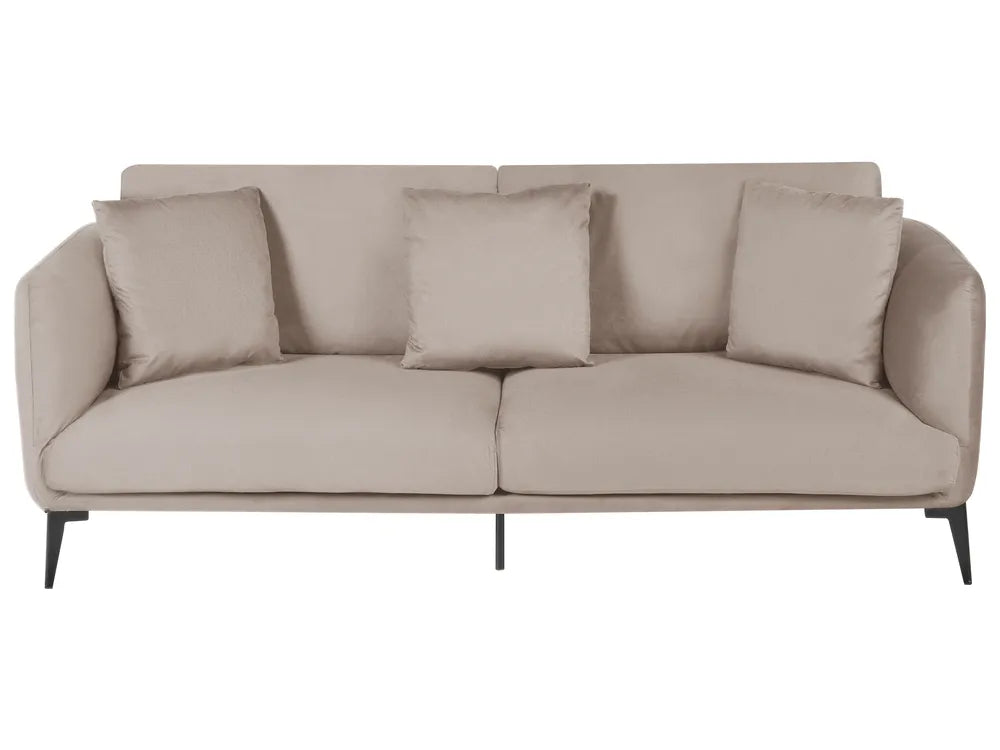 Beige velvet 3 seater sofa with padded cushions