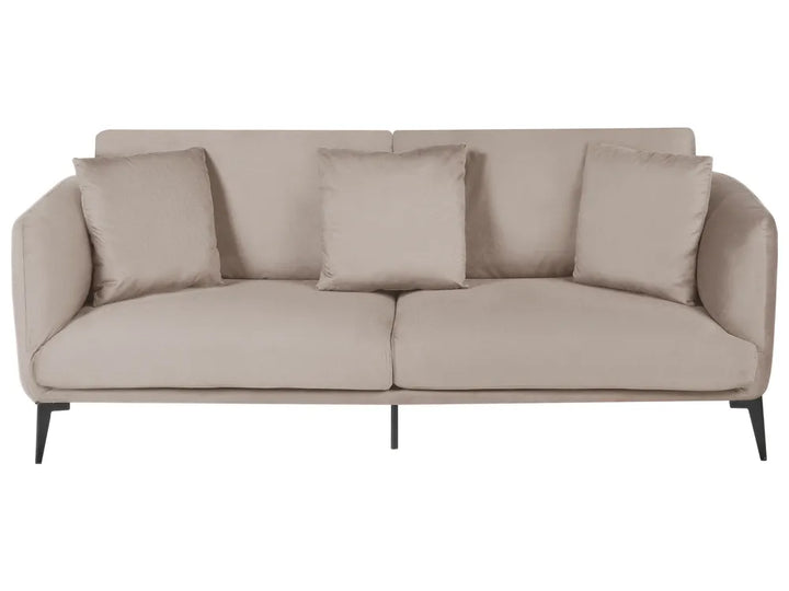 Beige velvet 3 seater sofa with padded cushions
