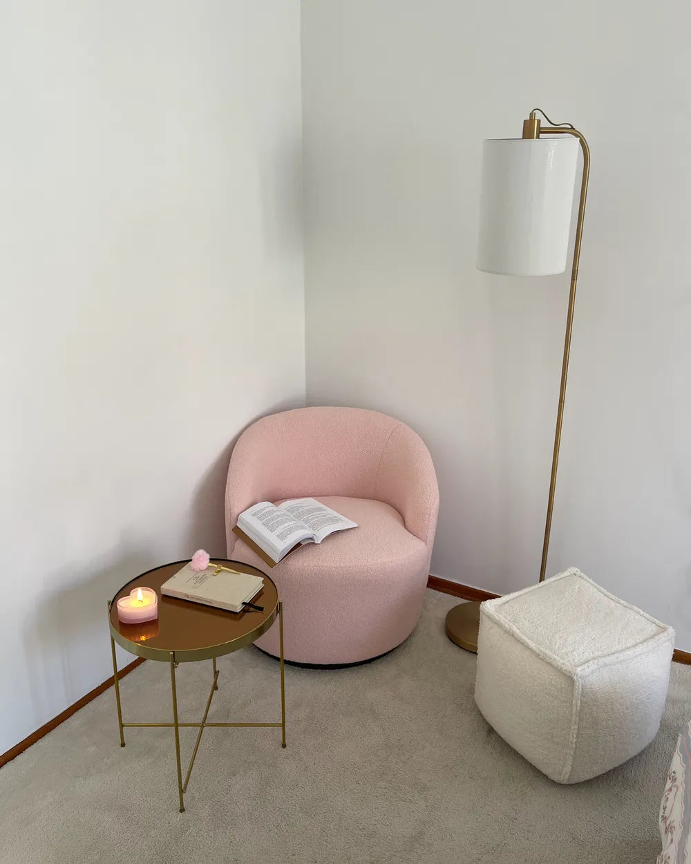 Swivel Armchair Boucle Pastel Pink Halcott