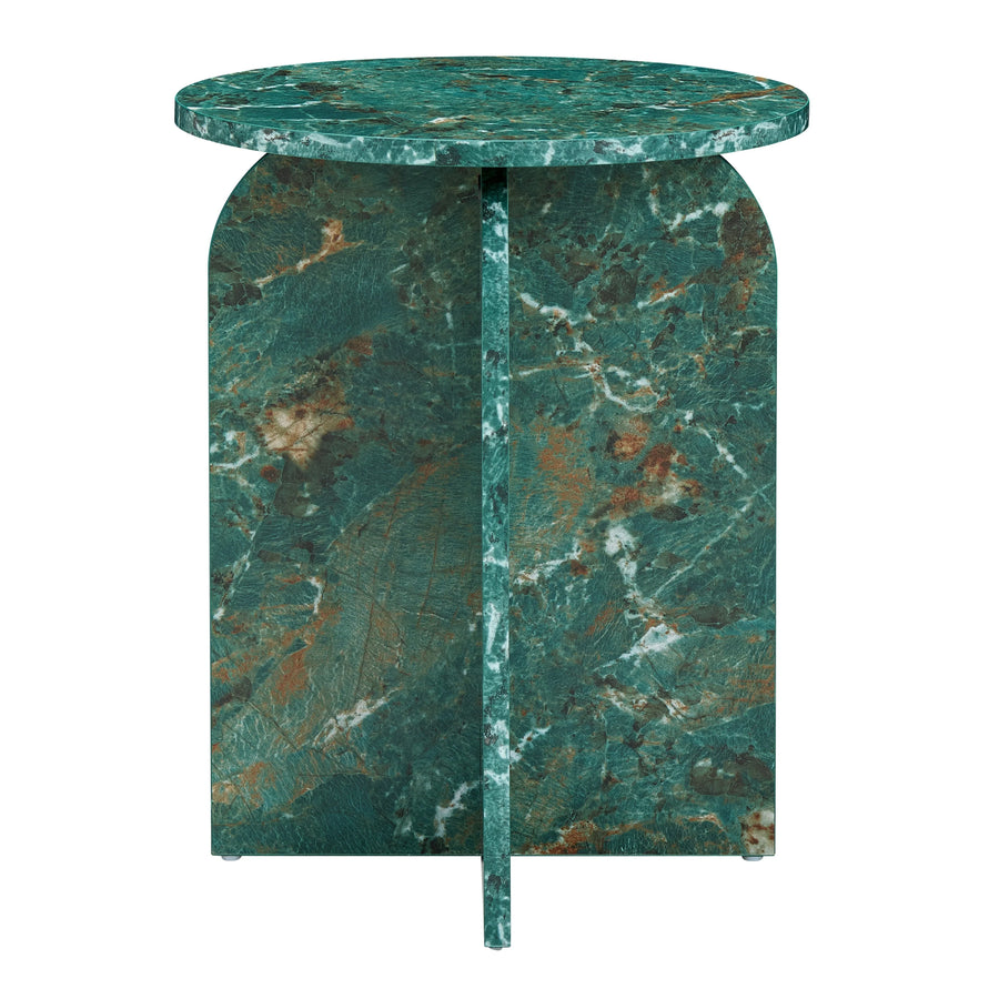 Green marble side table on a white background