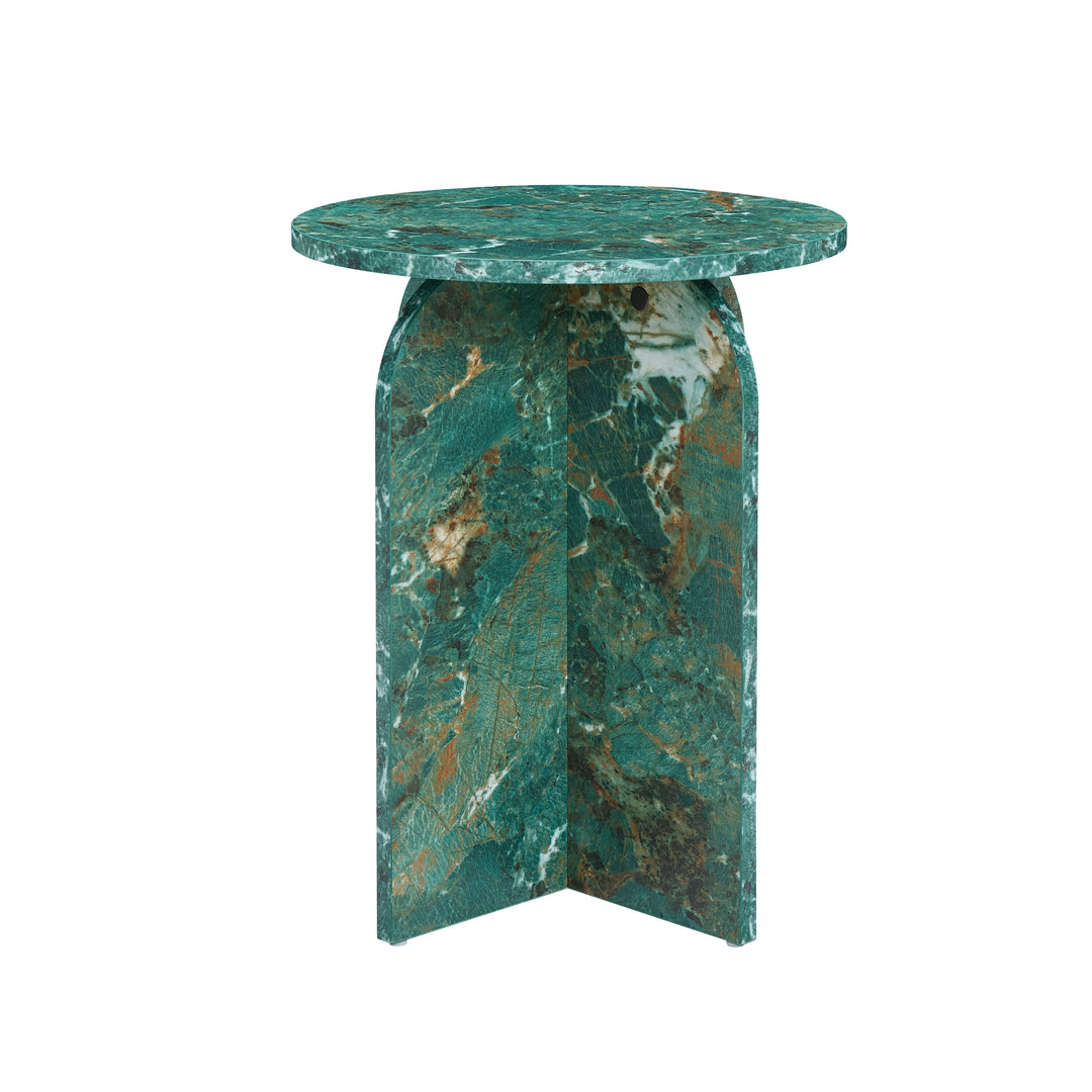 Marble-patterned side table on a white background