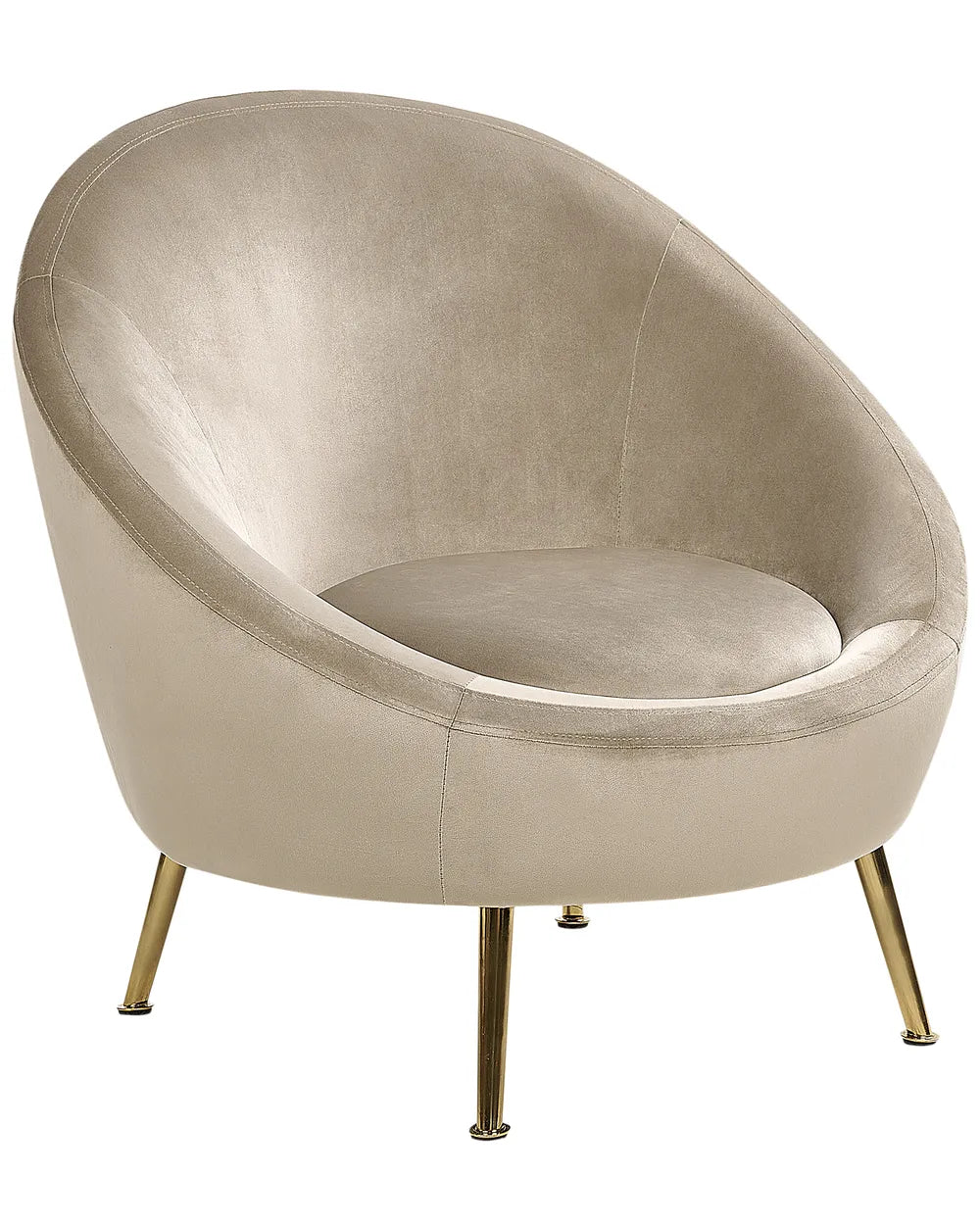 Beige armchair with gold legs on a white background