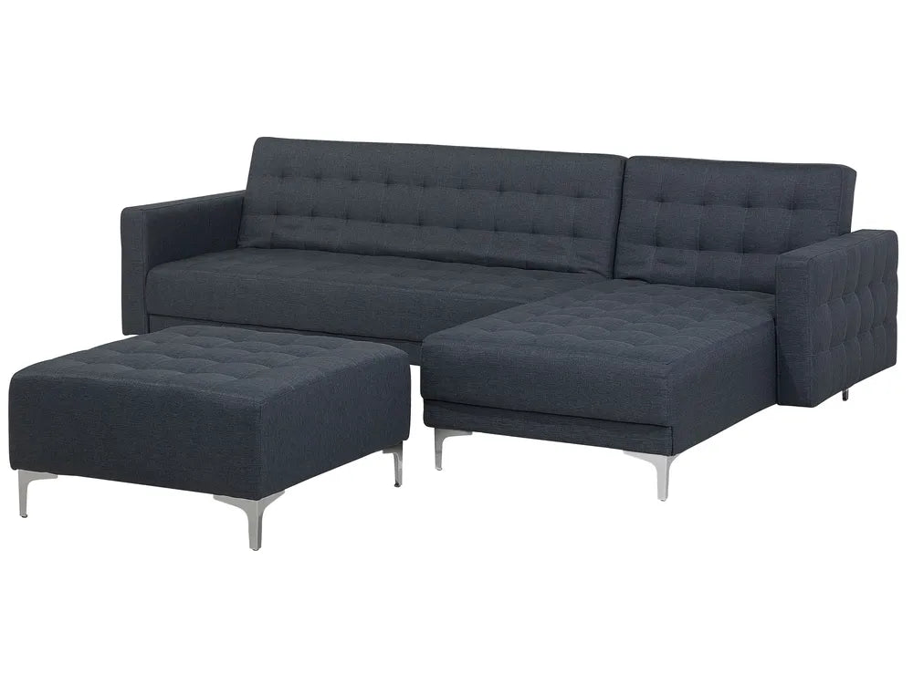 Modular Corner Sofa Bed 4 Seater Fabric Dark Grey with Ottoman Left Hand Denby